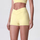 High Waist Crossover Athletic Shorts with Smooth Stretch Fabric and Fitted Biker Short Length