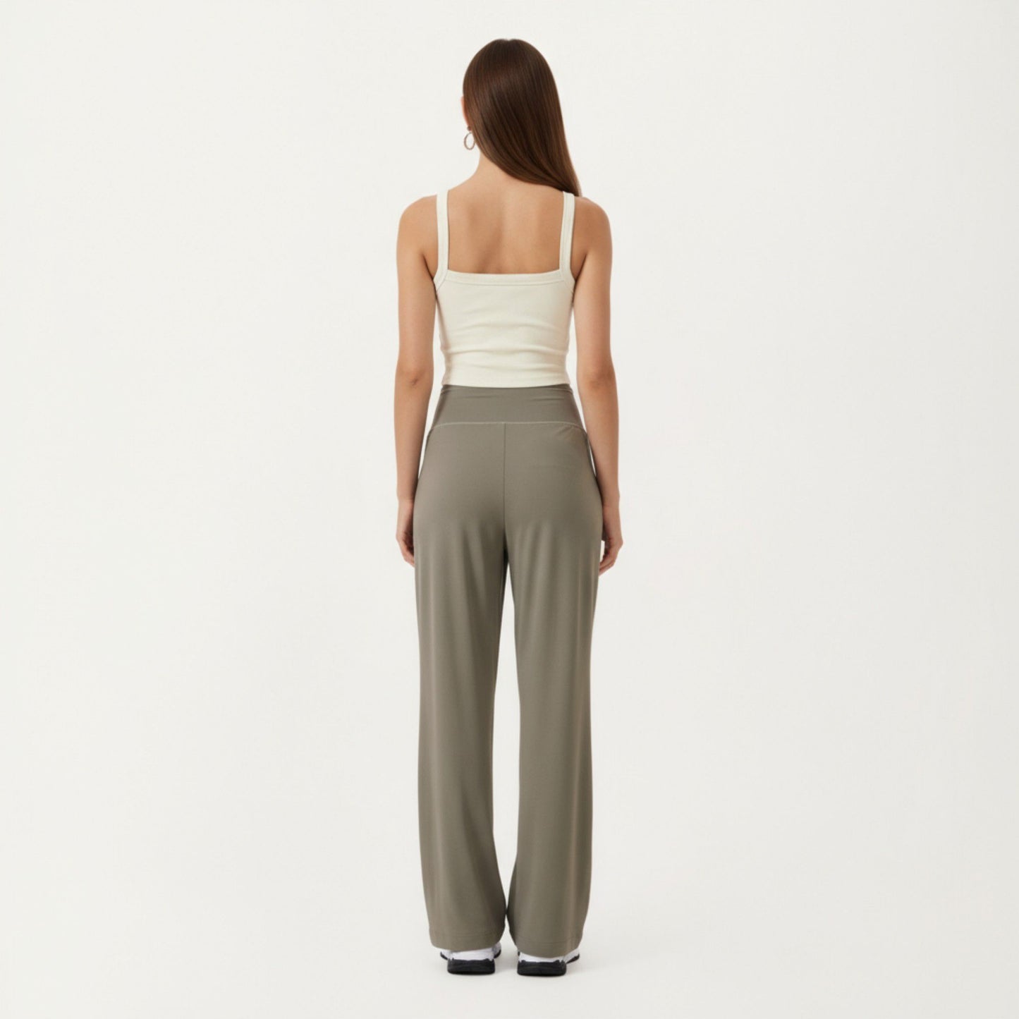High Waist Wide Leg Sweatpants with Side Pockets and Smooth Stretch Fabric