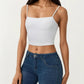 Longline Cami Sports Bra with Adjustable Straps and Straight Neckline