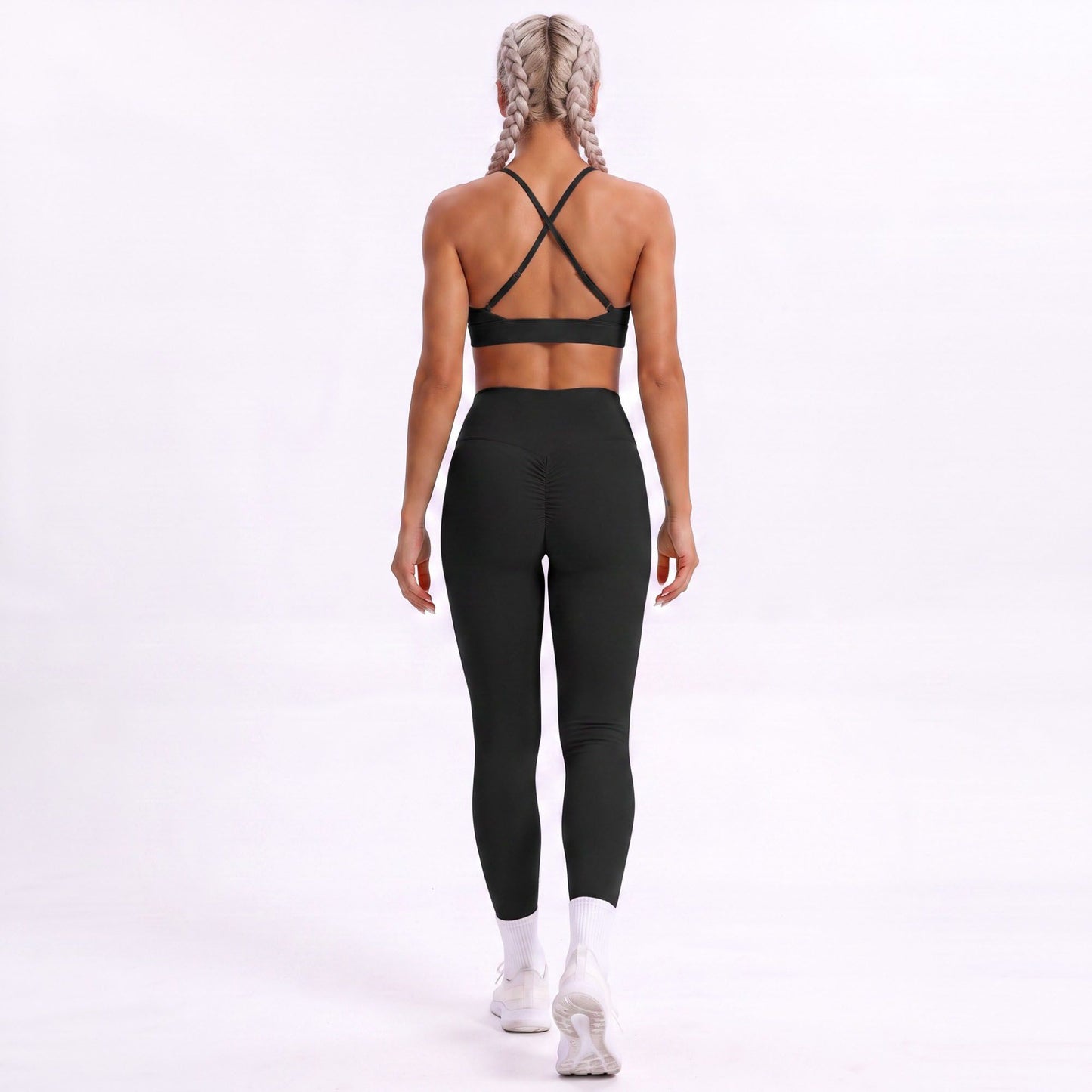 V Neck Cross Back Sports Bra Adjustable Strap Workout Top