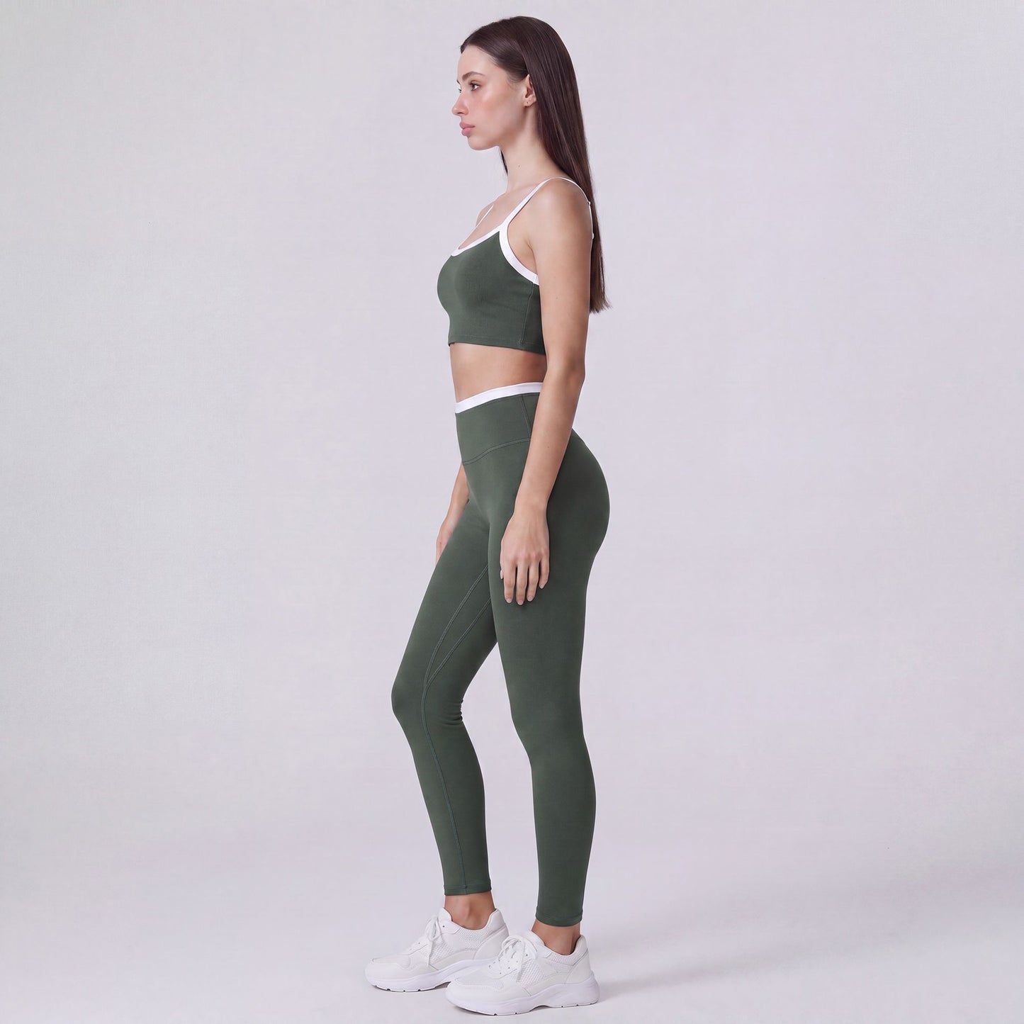 High Waist Contrast Waistband Full Length Active Leggings for Workouts and Everyday Wear