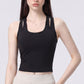 Sleeveless Yoga Tank Top with Built In Padding Scoop Neck Cutout Strap Detail and Fitted Activewear Silhouette