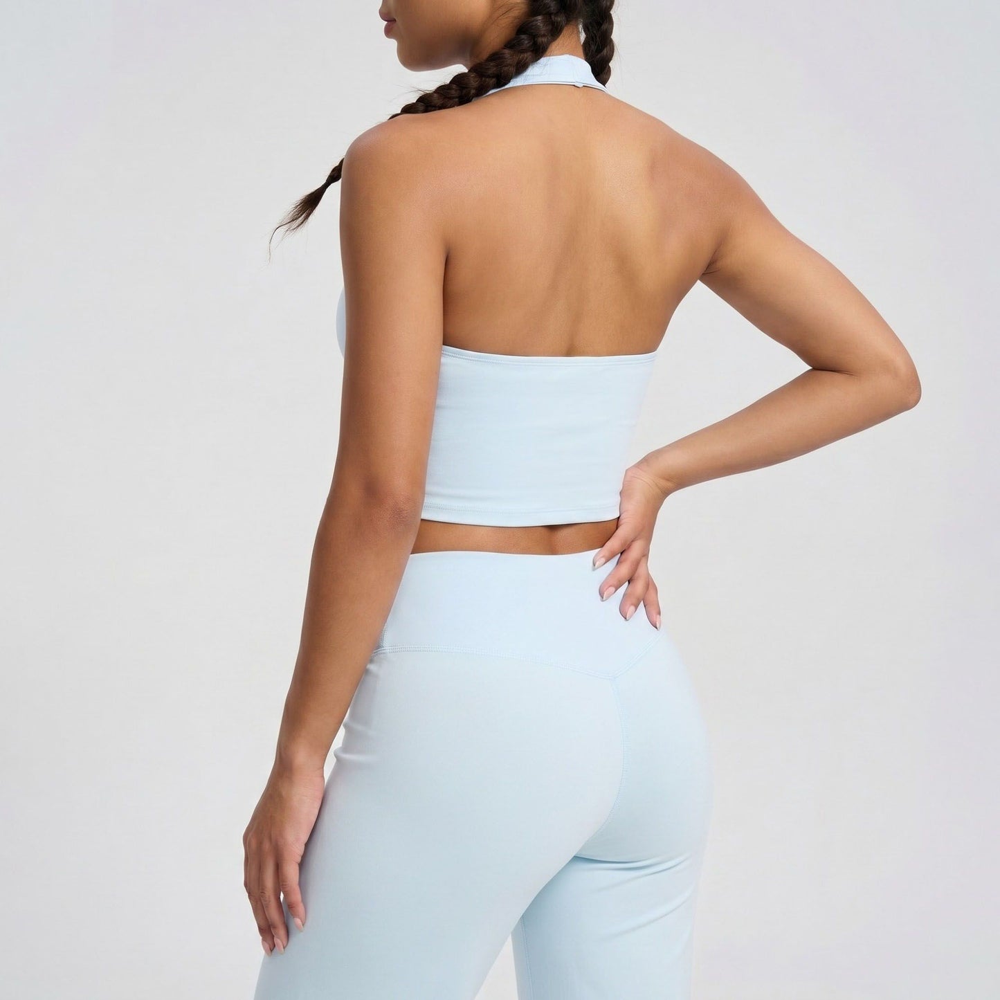 Padded Halter Longline Sports Bra Tank Top Scoop Neck Workout Yoga Crop Top