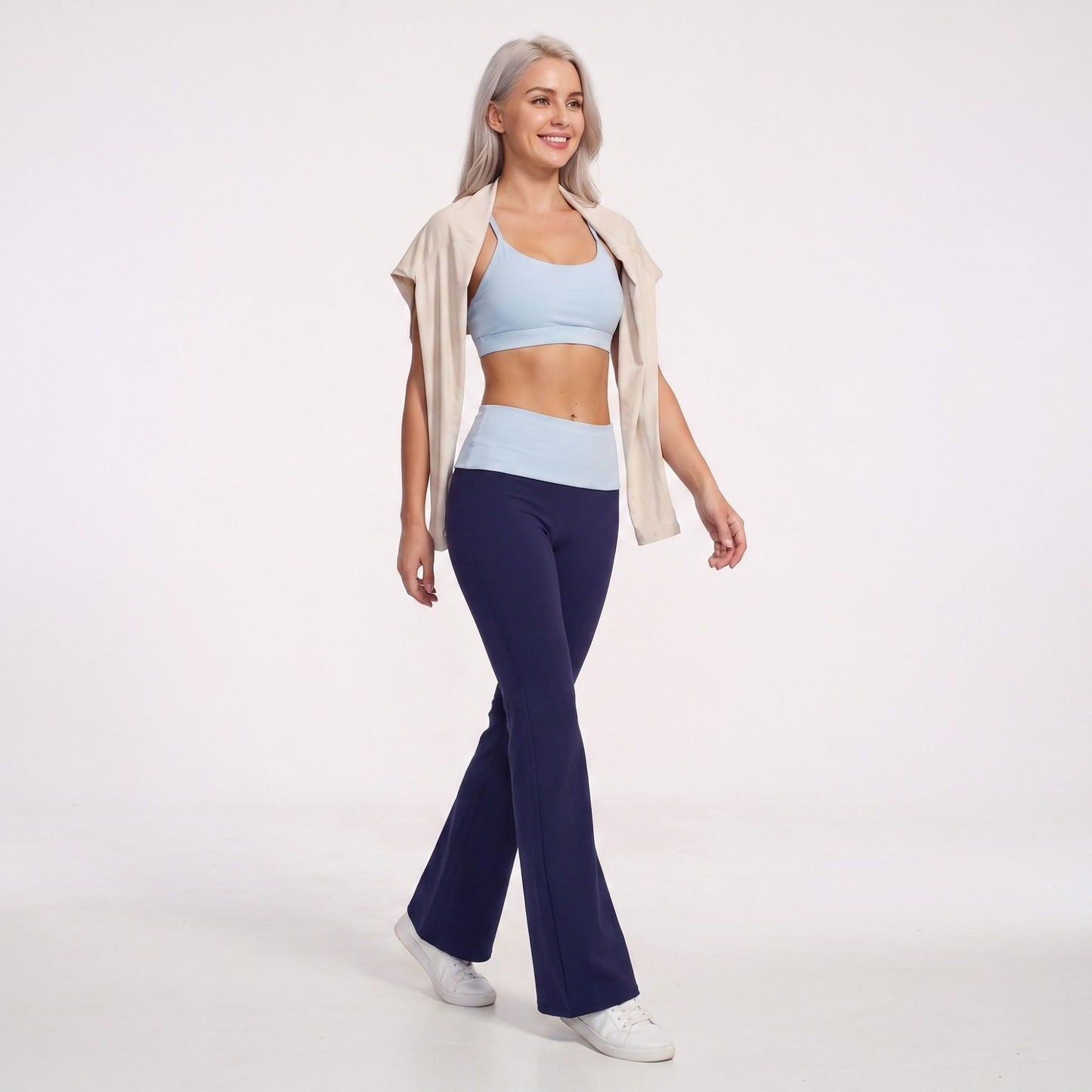 Foldover Waist Flare Yoga Pants Stretch Workout Pants