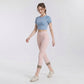High Waist Capri Leggings with Folded Cuff Hem Wide Waistband Smooth Stretch Yoga Pants