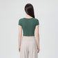 Short Sleeve Cropped Yoga Top with Built In Padding Scoop Neck Contoured Seam Activewear T Shirt
