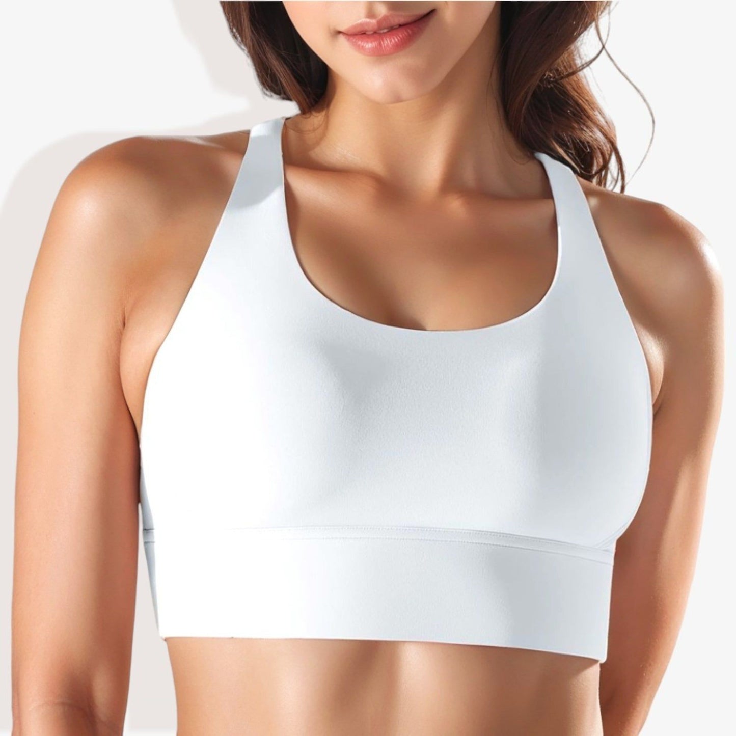 Scoop Neck Stretchy Cropped Banded Criss Cross Back Sports Bra