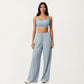 Wide Leg Lounge Pants with Elastic Waistband and Relaxed Draped Fit