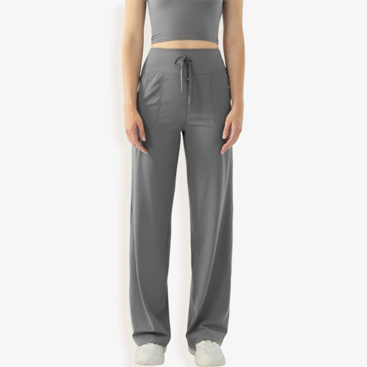 High Waisted Wide Leg Lounge Pants with Drawstring and Pockets