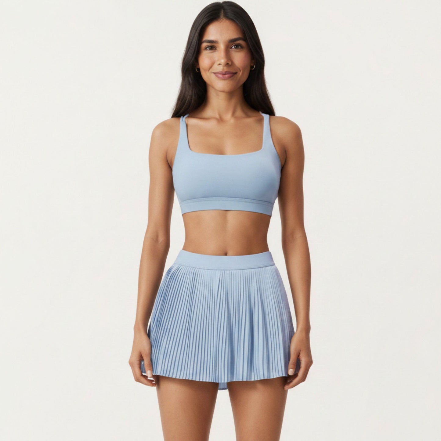 Crisscross Back Sports Bra with Square Neck and Smooth Stretch Fit