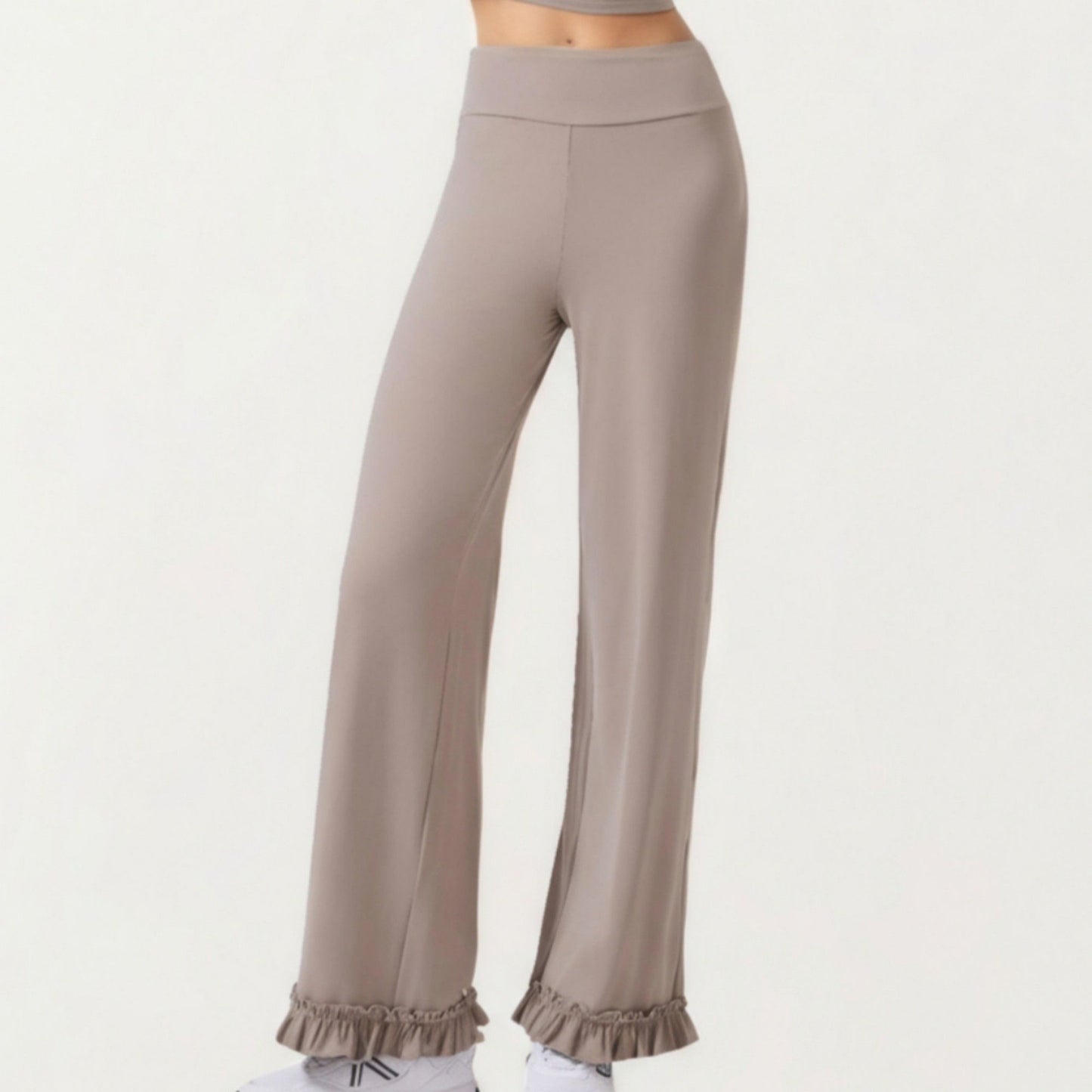 High Waist Wide Leg Sweatpants with Ruffle Hem Detail