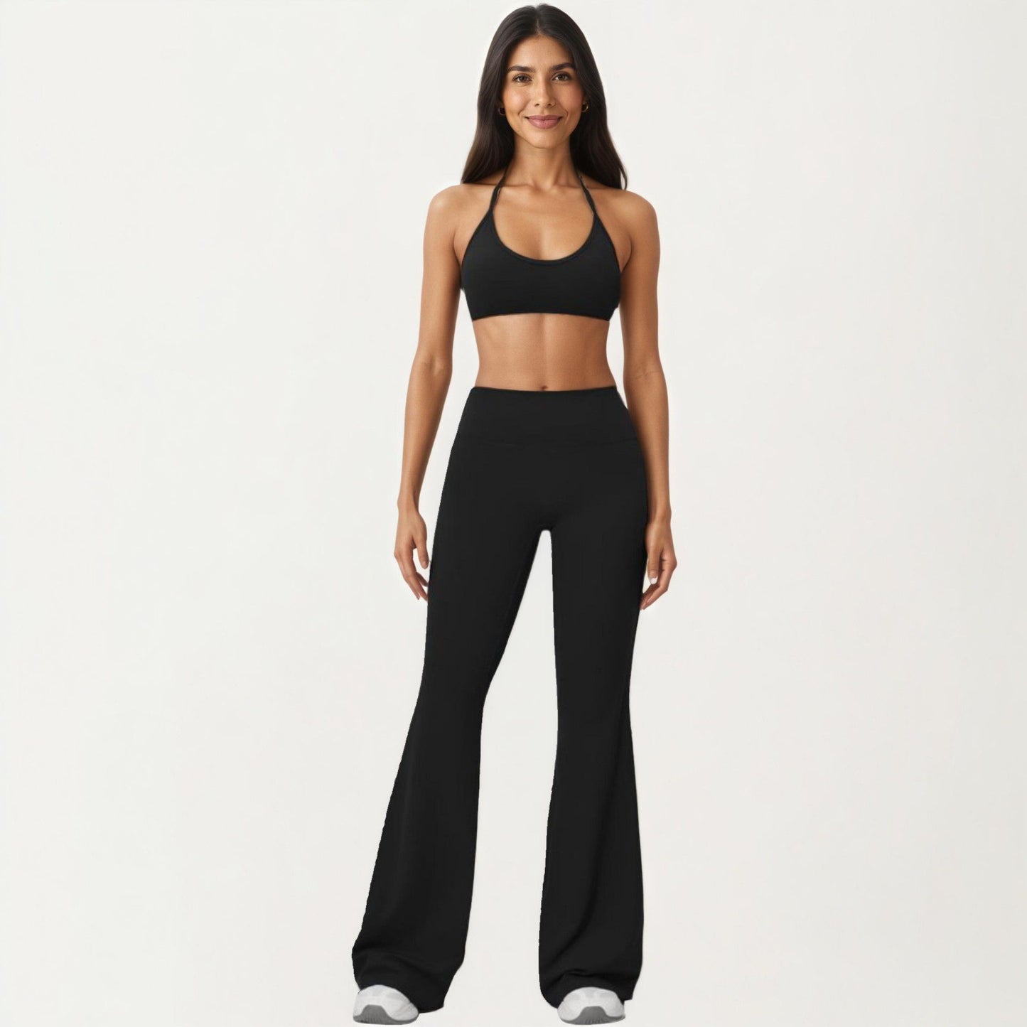 High Waist Flare Yoga Pants with Wide Leg Stretch Fit and Seam Detail