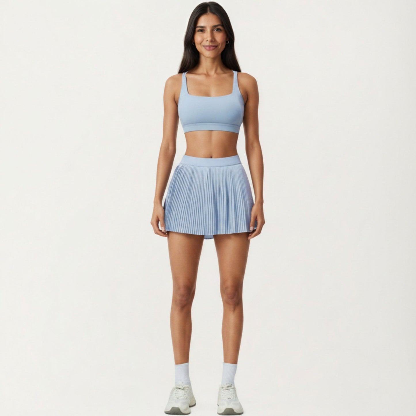 Crisscross Back Sports Bra with Square Neck and Smooth Stretch Fit