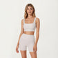 Square Neck Ribbed Cropped Tank Top with Seam Front Detail