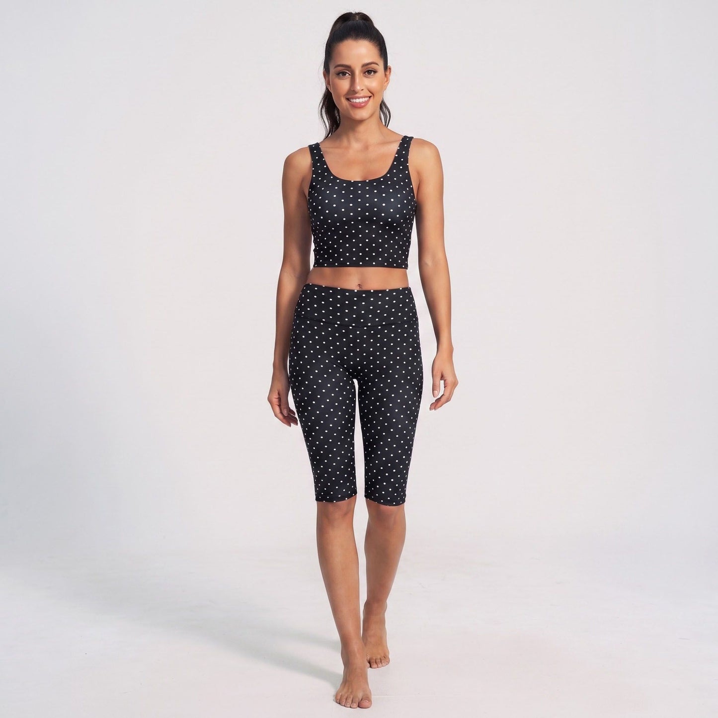 Polka Dot Foldover Waist Capri Leggings Fitted Cropped Yoga Pants for Dance Gym Workouts