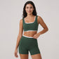High Waist Biker Shorts with Wide Waistband Mid Thigh Length Smooth Stretch Fit and Pull On Activewear Design