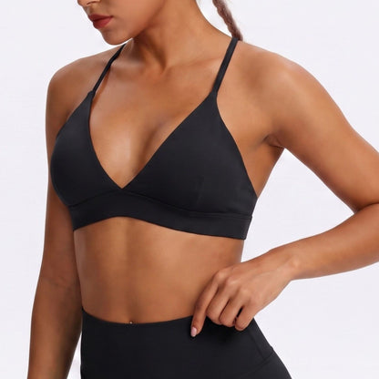 V Neck Cross Back Sports Bra Adjustable Strap Workout Top
