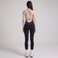 Sleeveless One Piece Active Jumpsuit with Contrast Piping Scoop Neck and Full Length Legging Fit