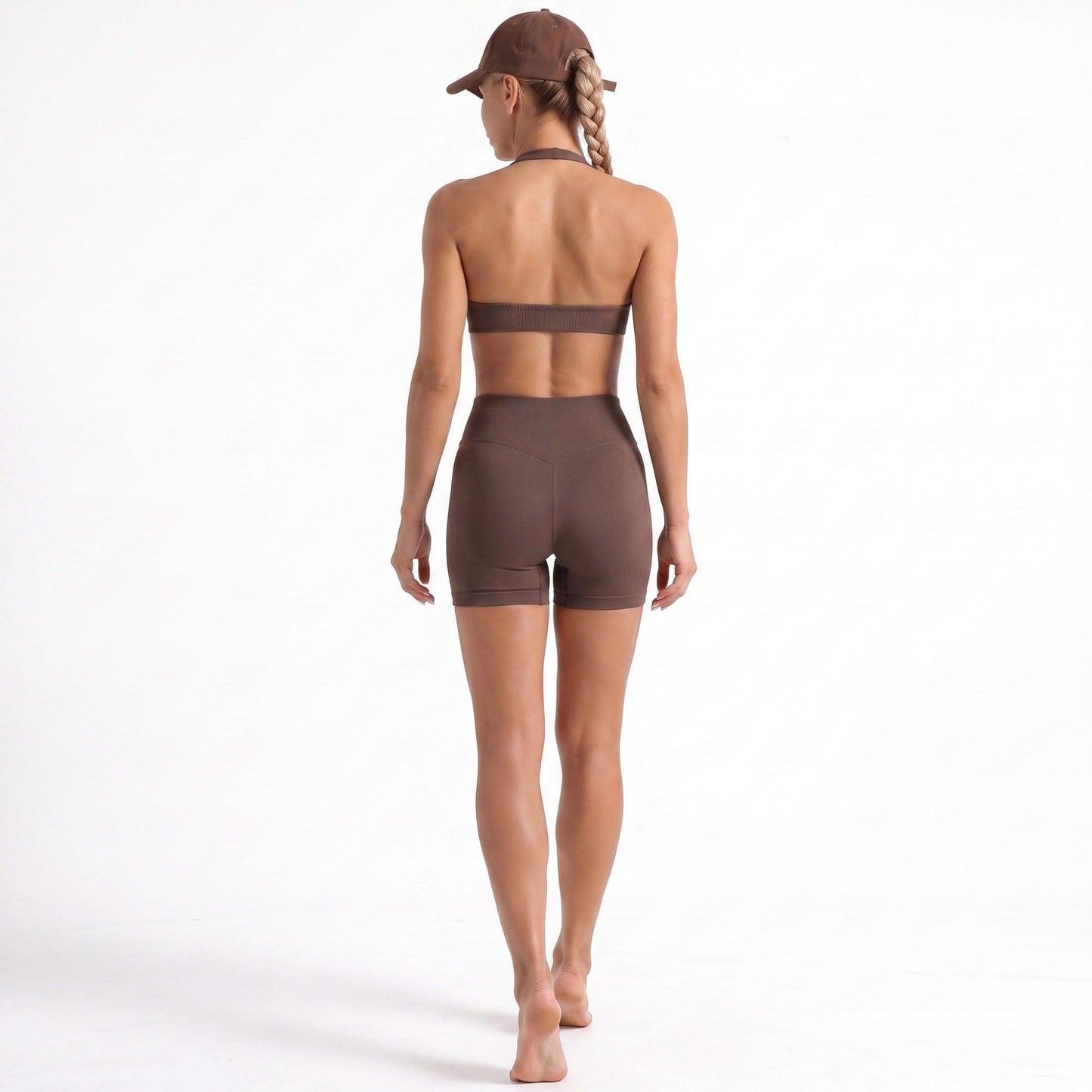 Seamless Halter Sports Bra with Ribbed Underband Open Back Workout Top for Athleisure