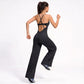 Scoop Neck Wide Leg Athletic Jumpsuit with Adjustable Crisscross Back Straps for Yoga Gym