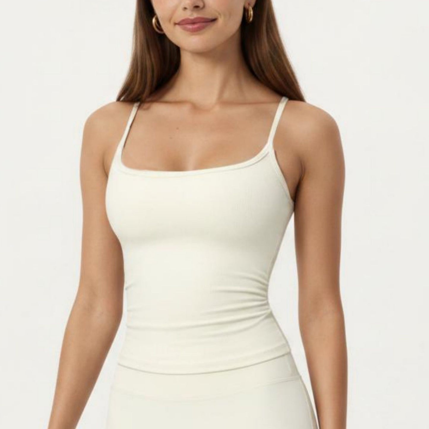 Spaghetti Strap Active Cami Top with Square Neck and Smooth Stretch Fit
