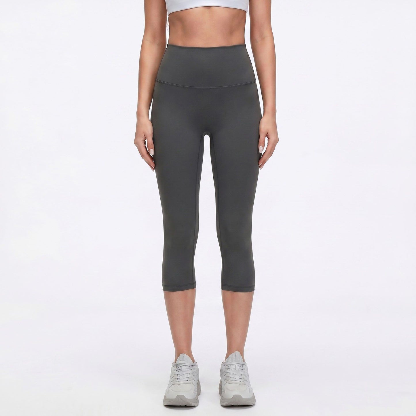 High Waist Capri Leggings with Wide Waistband Smooth Stretch Fit and Pull On Activewear Design