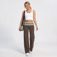 Striped Foldover Waist Wide Leg Yoga Pants Full Length Flowy Workout Trousers