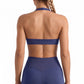 Seamless Halter Sports Bra with Ribbed Underband Open Back Workout Top for Athleisure