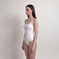 Ribbed Cami Bodysuit with V Neckline and Slim Spaghetti Straps