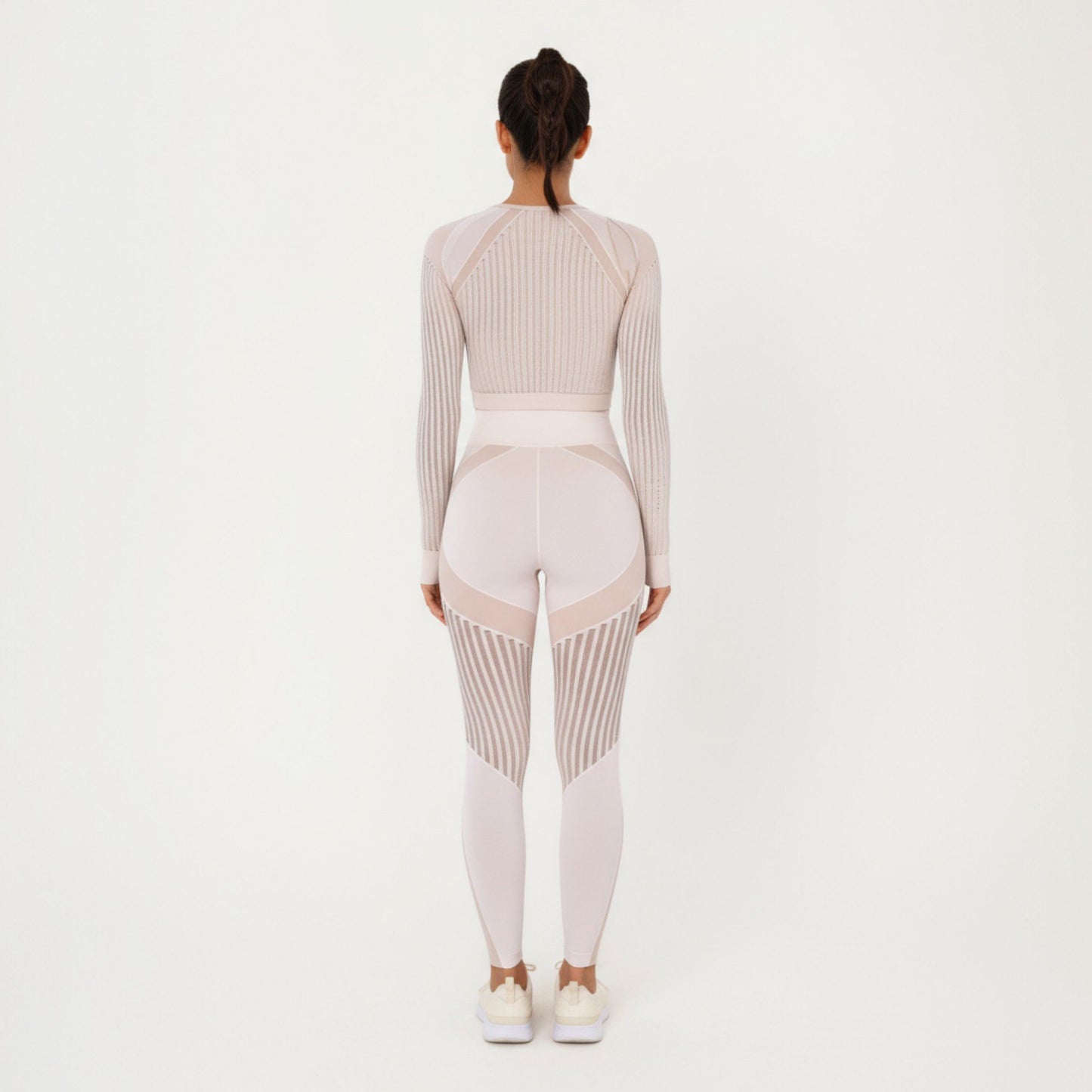 Long Sleeve Seamless Crop Top with Ribbed Texture and Contour Panels