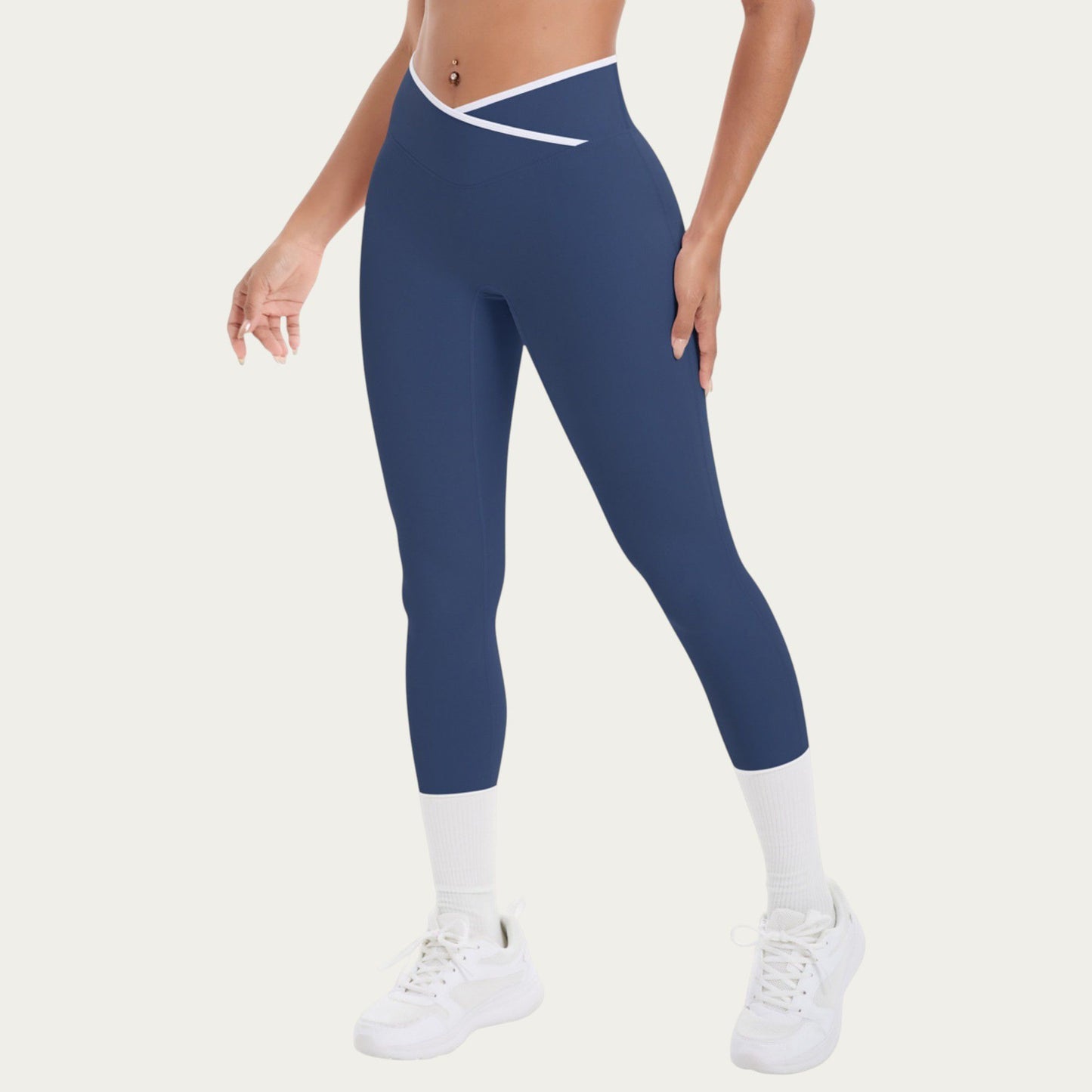 High Waist Crossover Leggings with Contoured Fit and V-Shaped Waistband