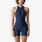 Sleeveless High Neck Zip Front Bodysuit with Athletic Fit and Stretch Fabric