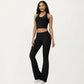 Foldover Waist Flare Leggings with Smooth Stretch Knit Fabric