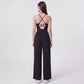 Sleeveless Halter Neck Wide Leg Jumpsuit with Ribbed Bodice Gathered Waist and Flowy Pants