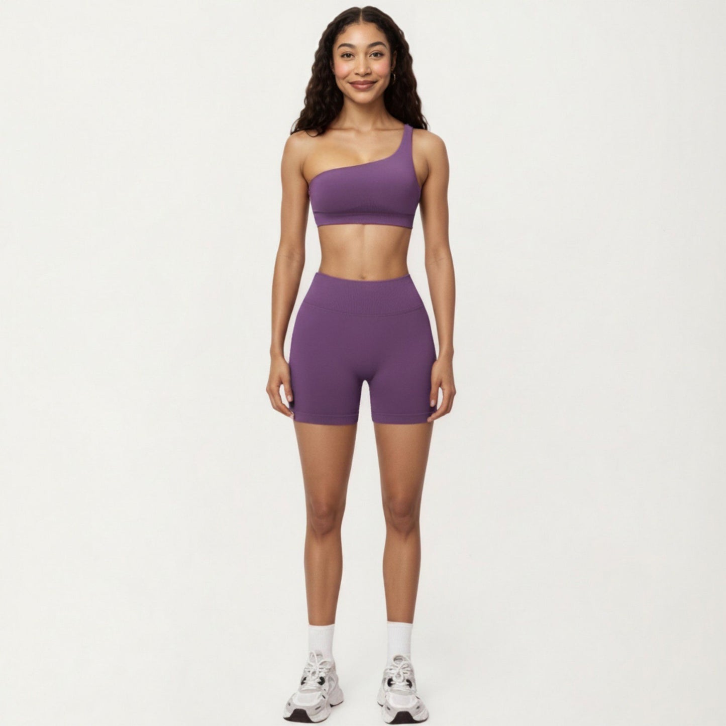 One Shoulder Sports Bra with Asymmetric Strap and Smooth Stretch Fit