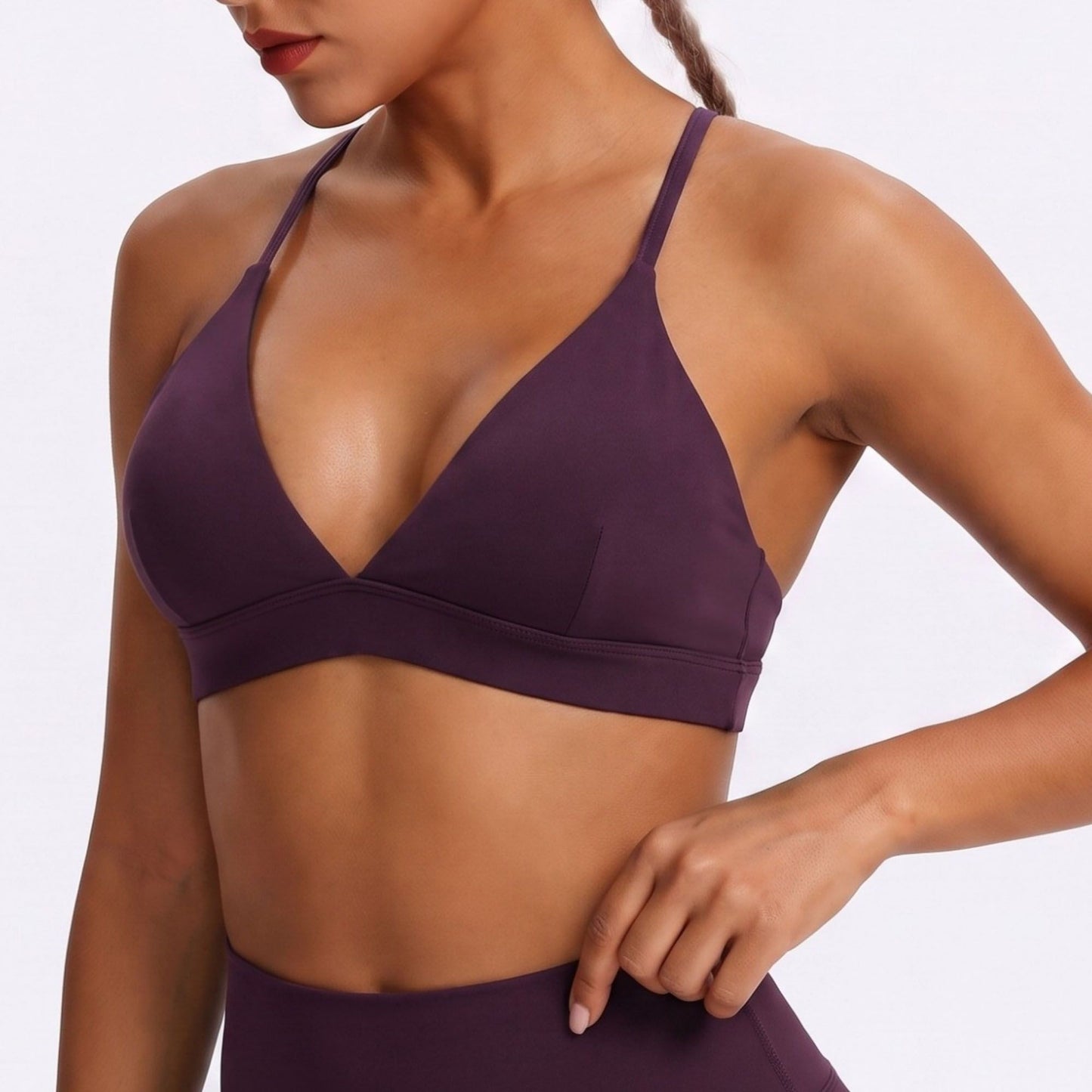 V Neck Cross Back Sports Bra Adjustable Strap Workout Top