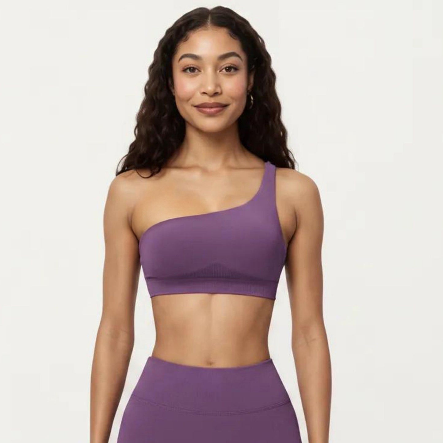 One Shoulder Sports Bra with Asymmetric Strap and Smooth Stretch Fit