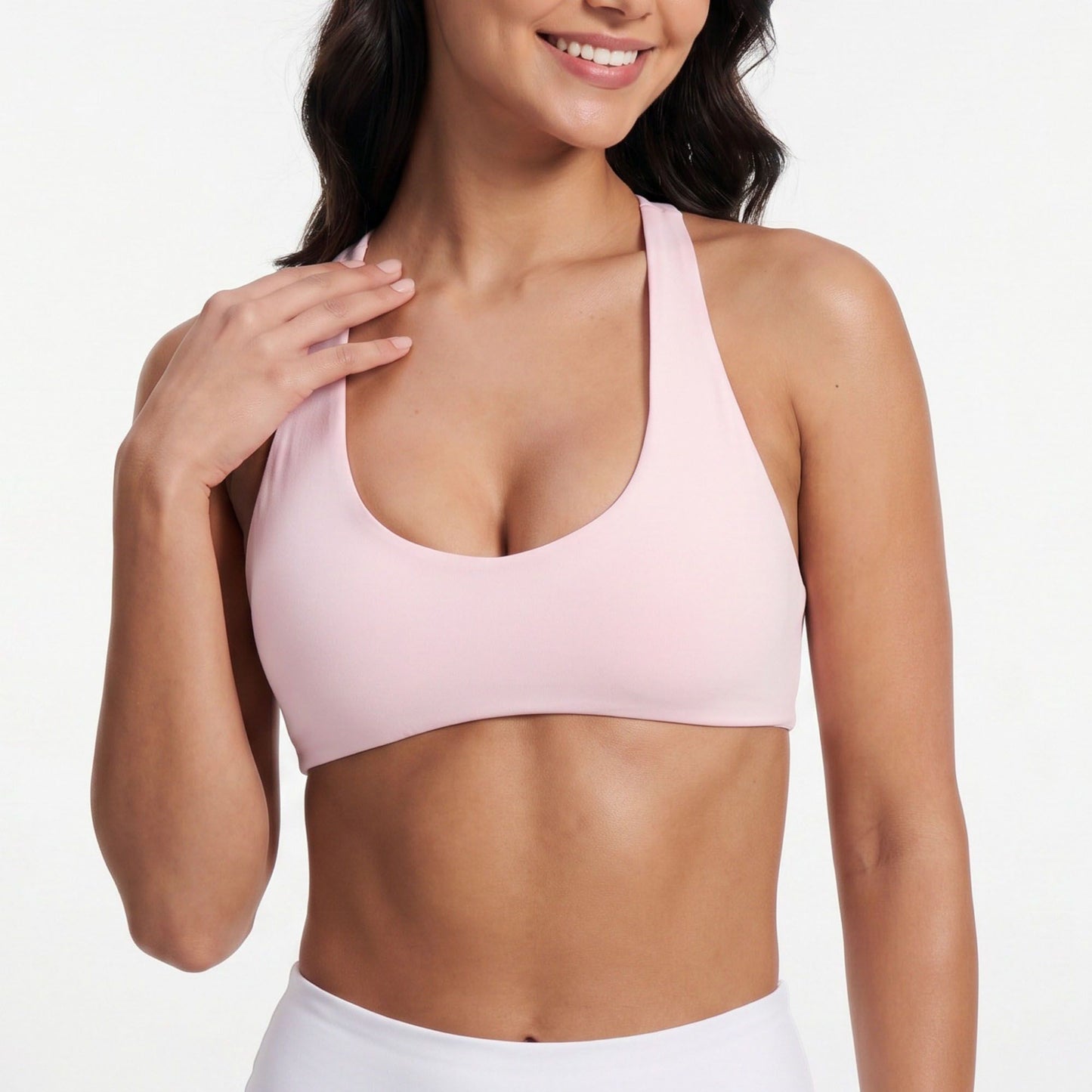 Padded V Neck Sports Bra Tank Top Wide Strap Workout Yoga Crop Top