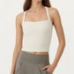 Square Neck Ribbed Knit Cropped Tank Top with Wide Shoulder Straps