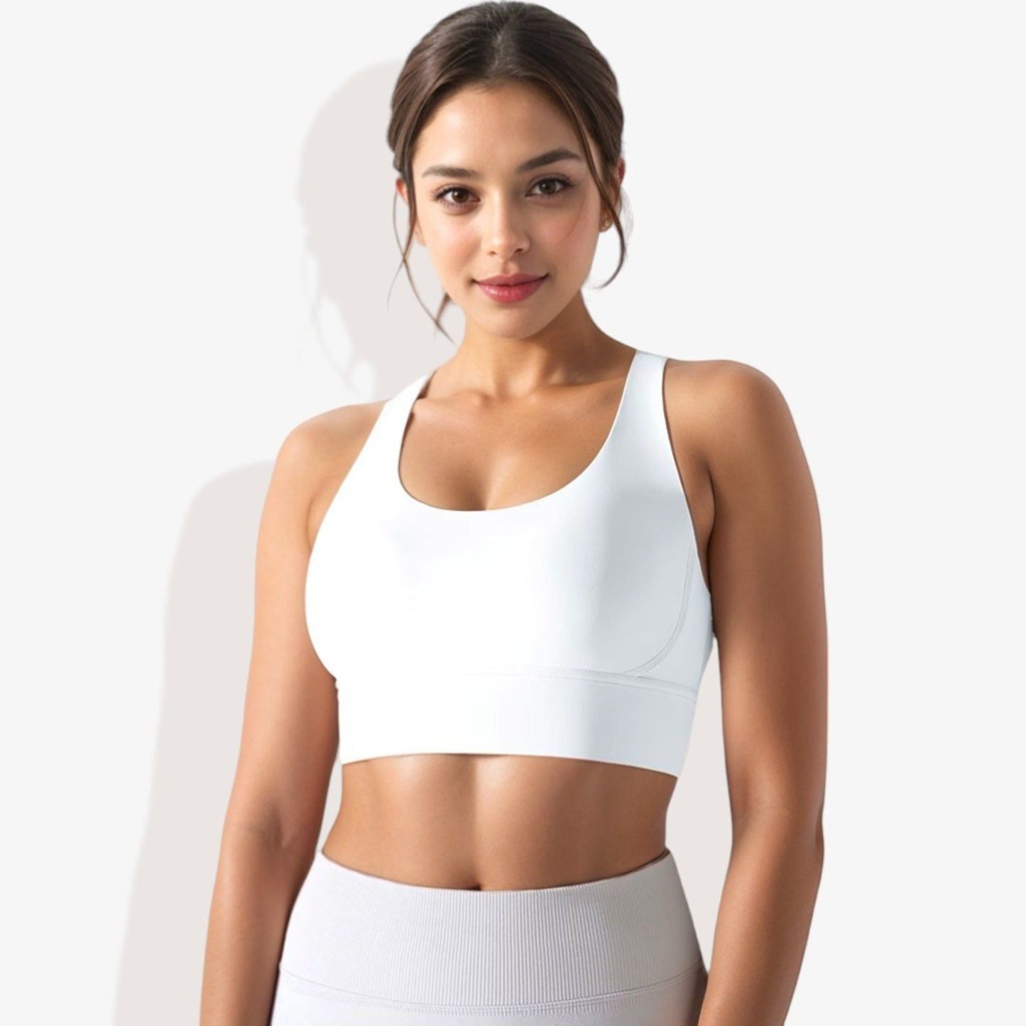 Scoop Neck Stretchy Cropped Banded Criss Cross Back Sports Bra