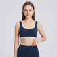 Padded Contrast Trim Sports Bra Tank Top Square Neck Workout Yoga Crop Top