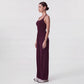 Sleeveless Halter Neck Wide Leg Jumpsuit with Ribbed Bodice Gathered Waist and Flowy Pants