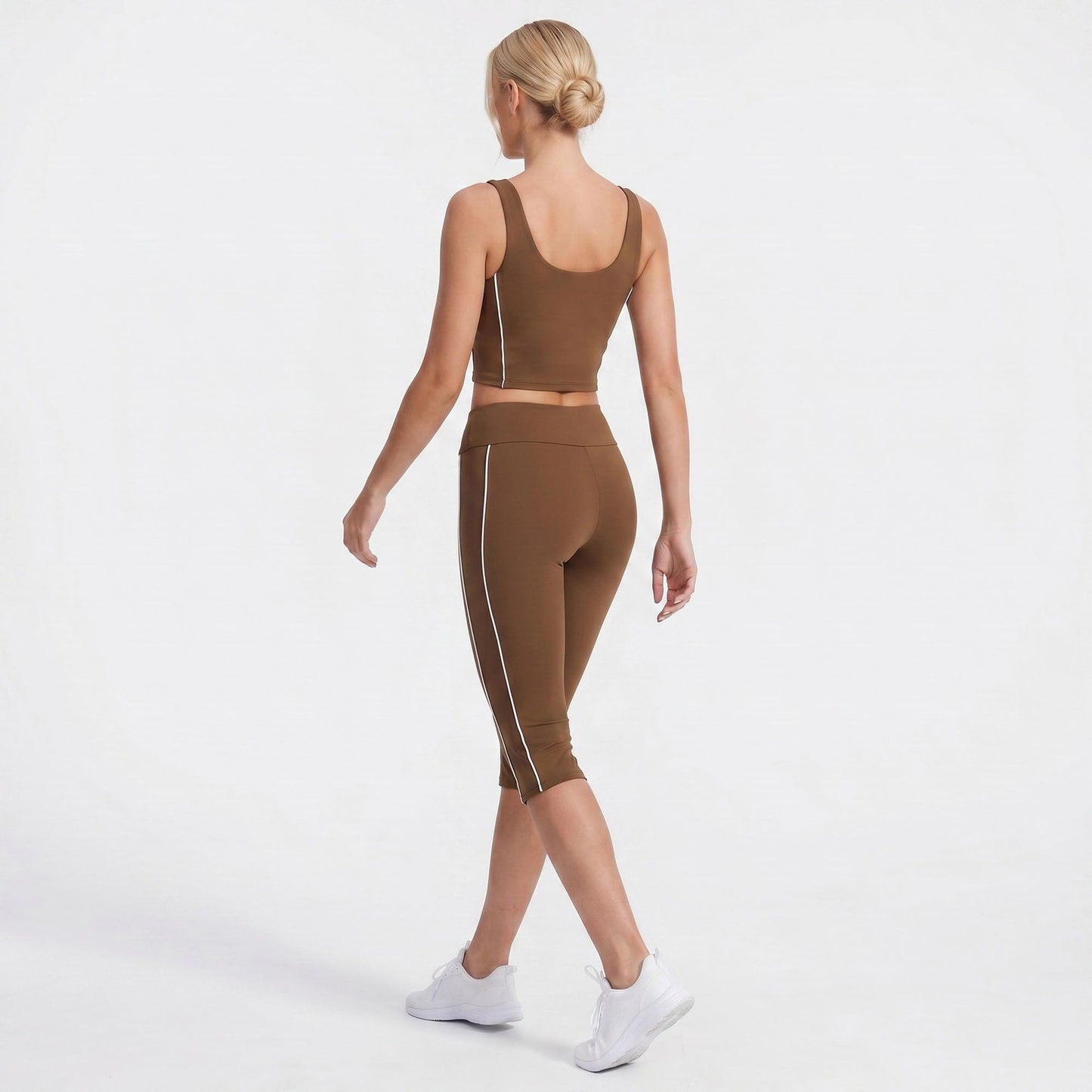 High Waist Side Stripe Capri Leggings Wide Waistband Cropped Workout Yoga Pants