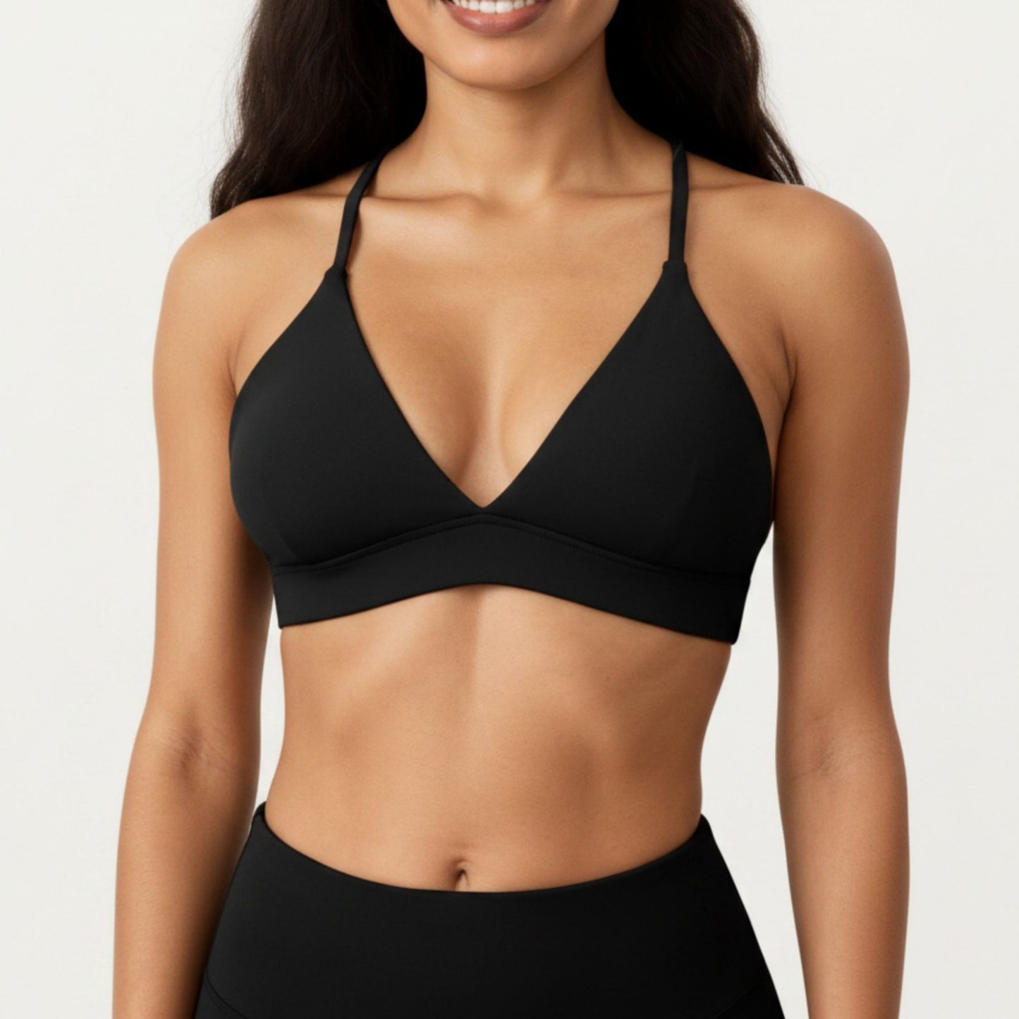 Triangle Sports Bra with Adjustable Cross Back Straps and Smooth Band