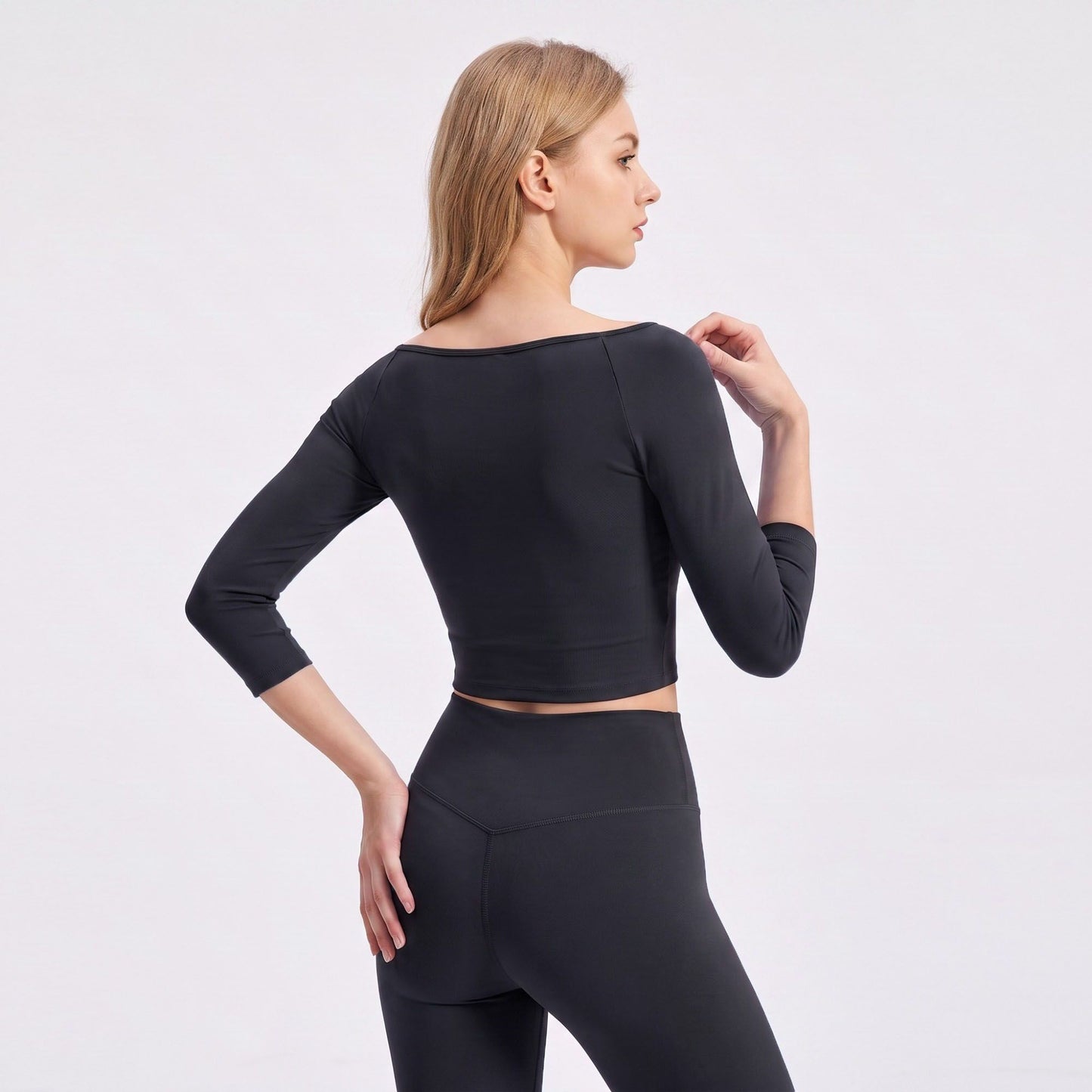 Off Shoulder 3/4 Sleeve Crop Workout Top