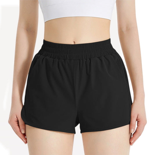 High Waist Athletic Shorts with Elastic Waistband and Side Pockets