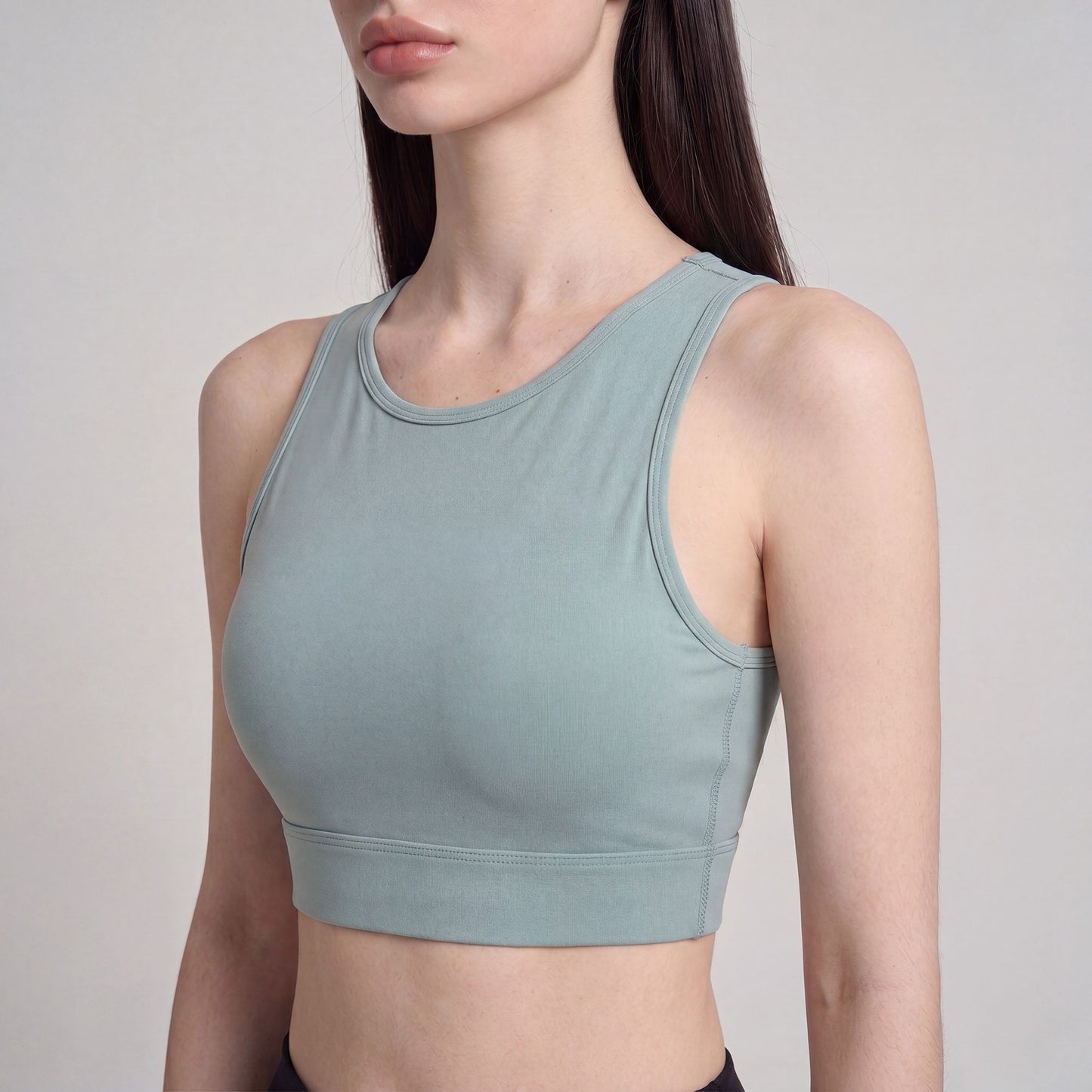 Cropped Sports Bra Tank with High Neck Sleeveless Fitted Workout Yoga Training Top