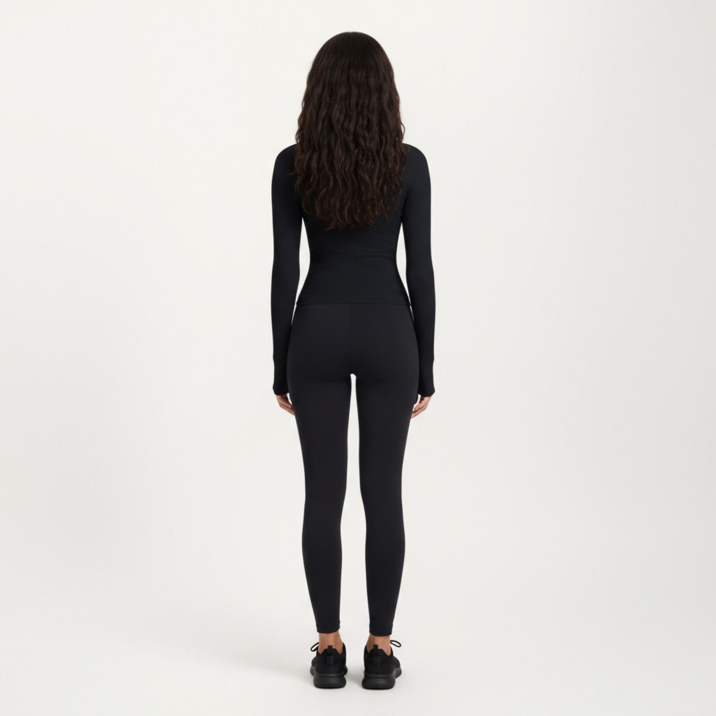 Ribbed Long Sleeve Fitted Top with Crew Neck and Thumbhole Cuffs