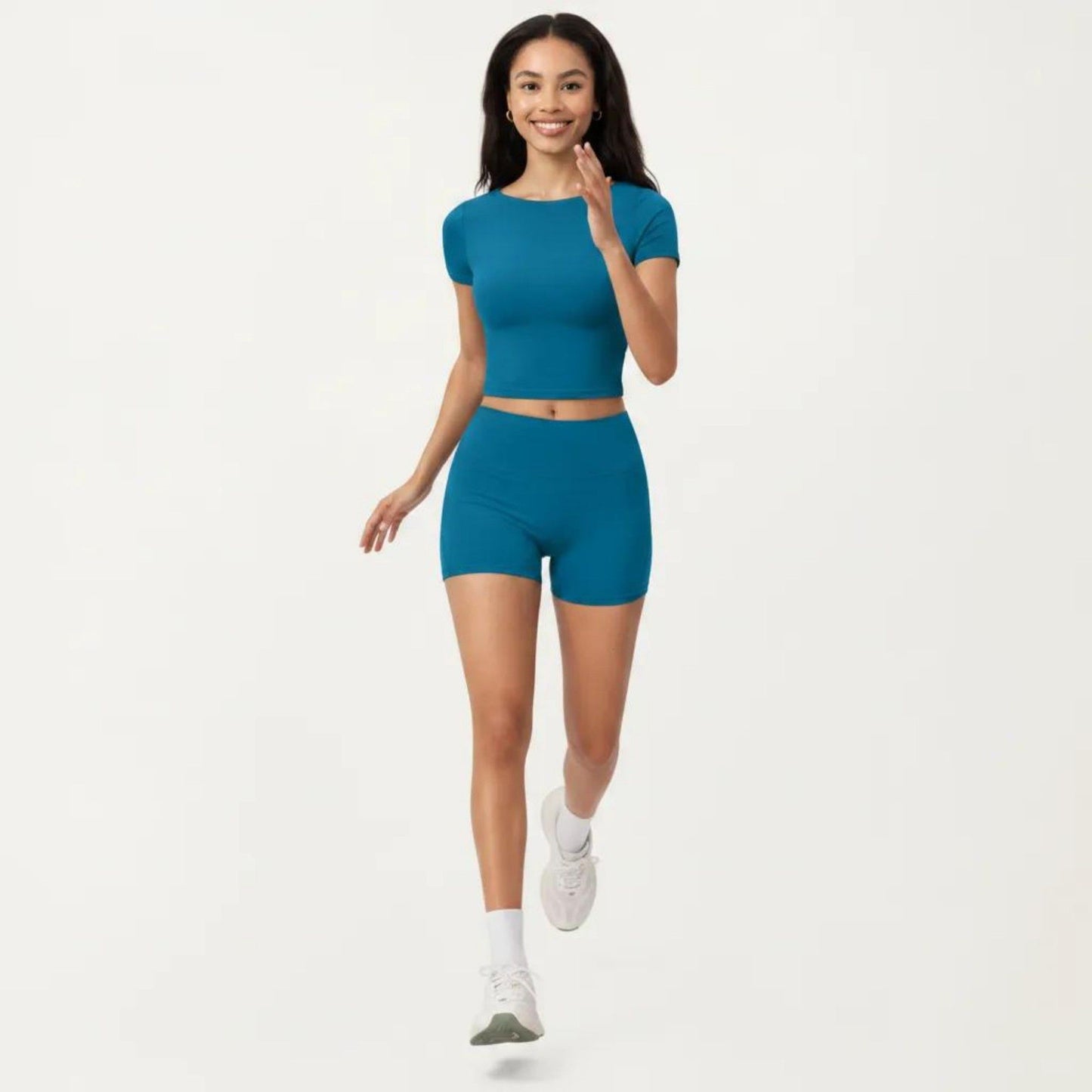 Short Sleeve Cropped Active Top with Crew Neck and Smooth Stretch Fit