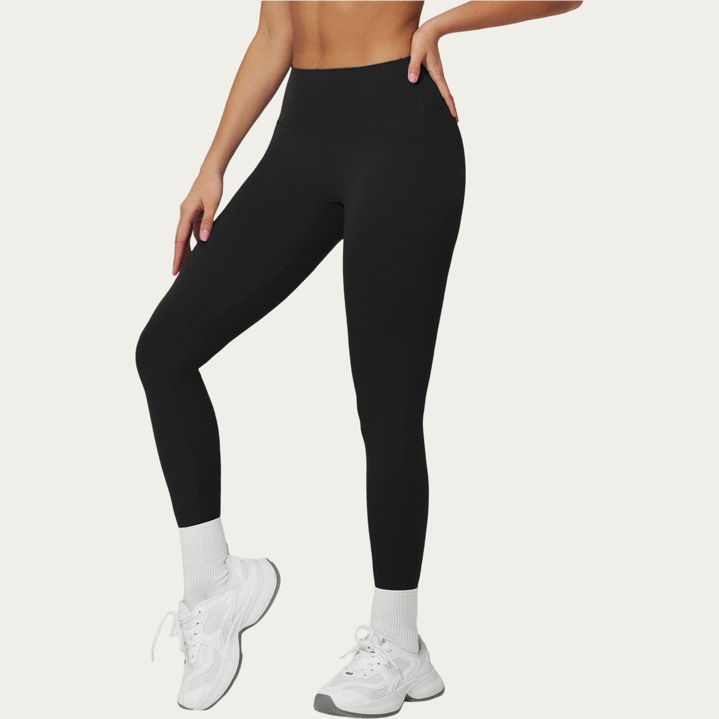 High Waist Leggings with Smooth Stretch Fabric and Curved Seam Detail